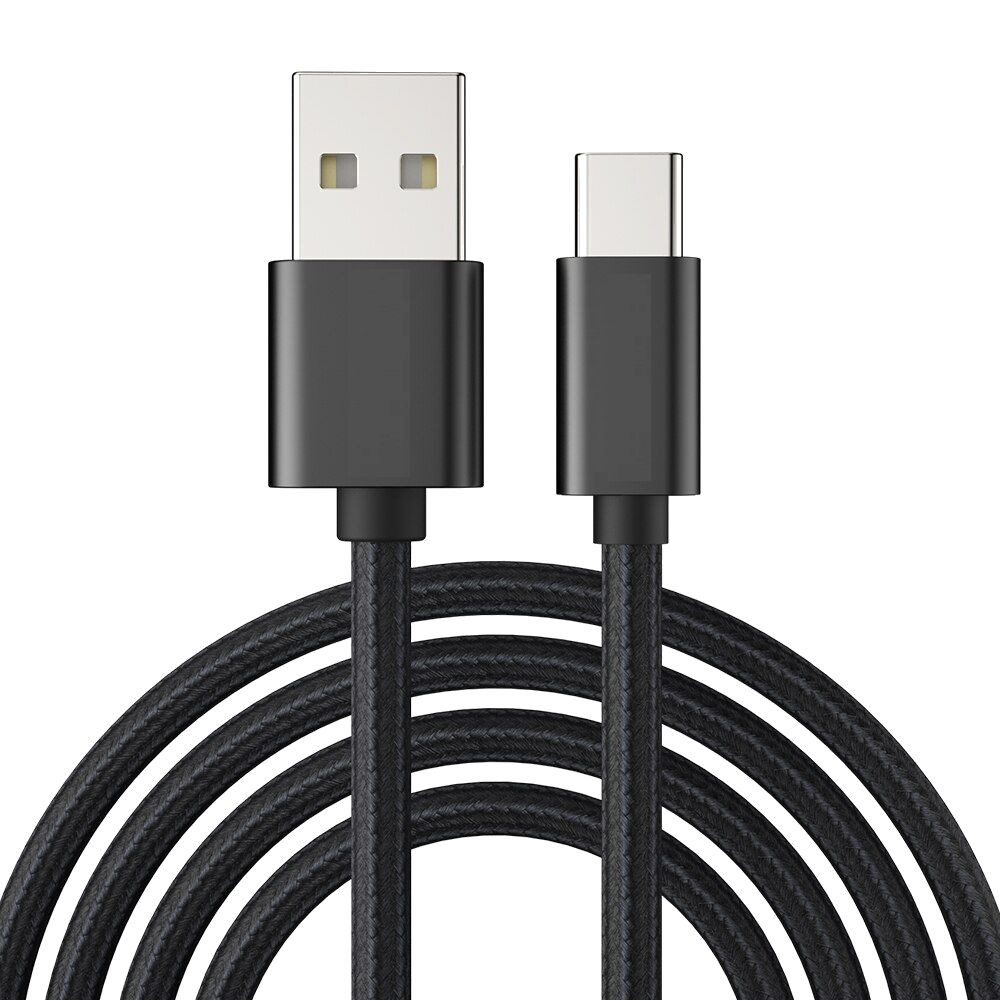 USB-A male naar USB-C male data kabel 5V 3A lengte 25cm gevlochten zwart